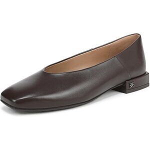 Sam Edelman Women Cafe Noir Leather Pull-On Rounded Toe Ballet Flat Shoes